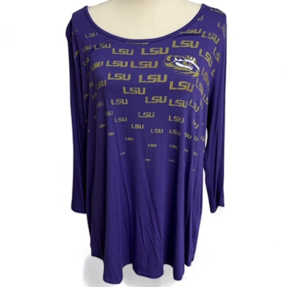 P Michael LSU Tigers Hi Lo Embellished Long Sleeve Shirt Ladies Plus Size 1X NWT